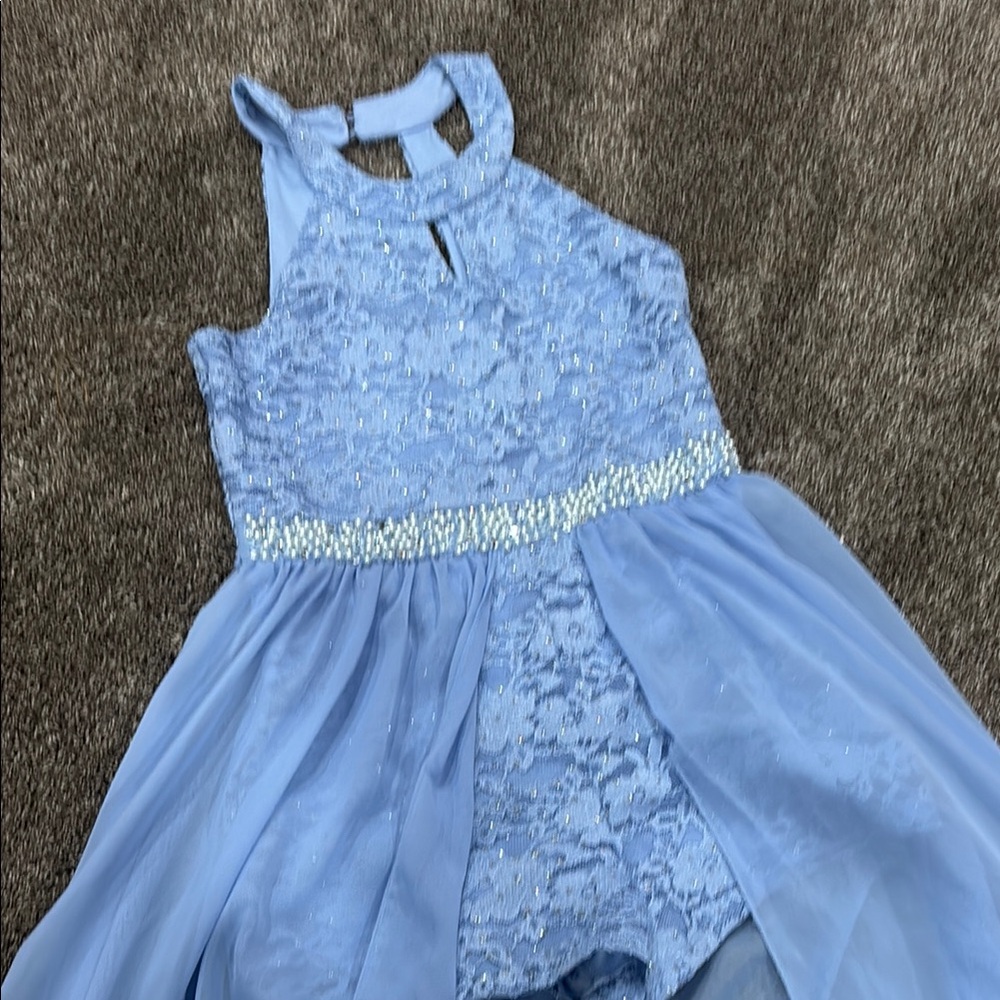 Elegant Blue Lace Overlay Dress - Picture 2 of 5